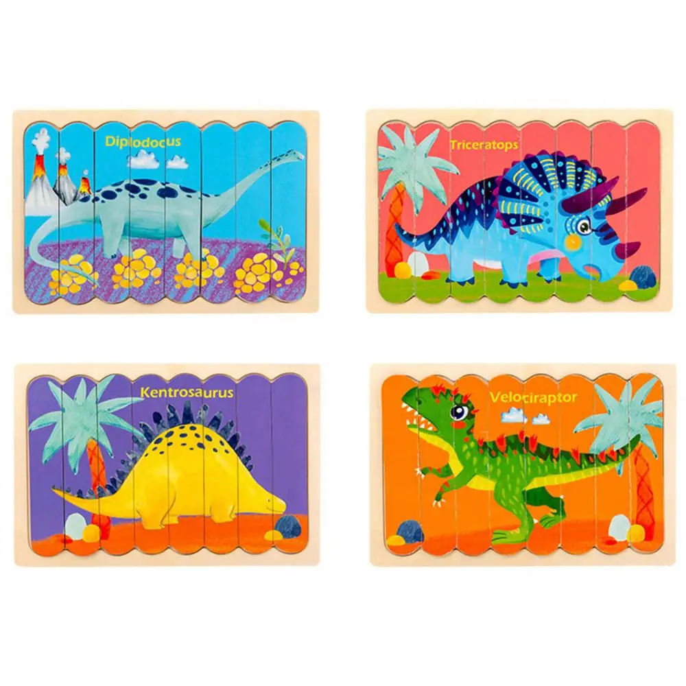 Детский деревянный двухсторонний мультяшный динозавр головоломка игрушка для