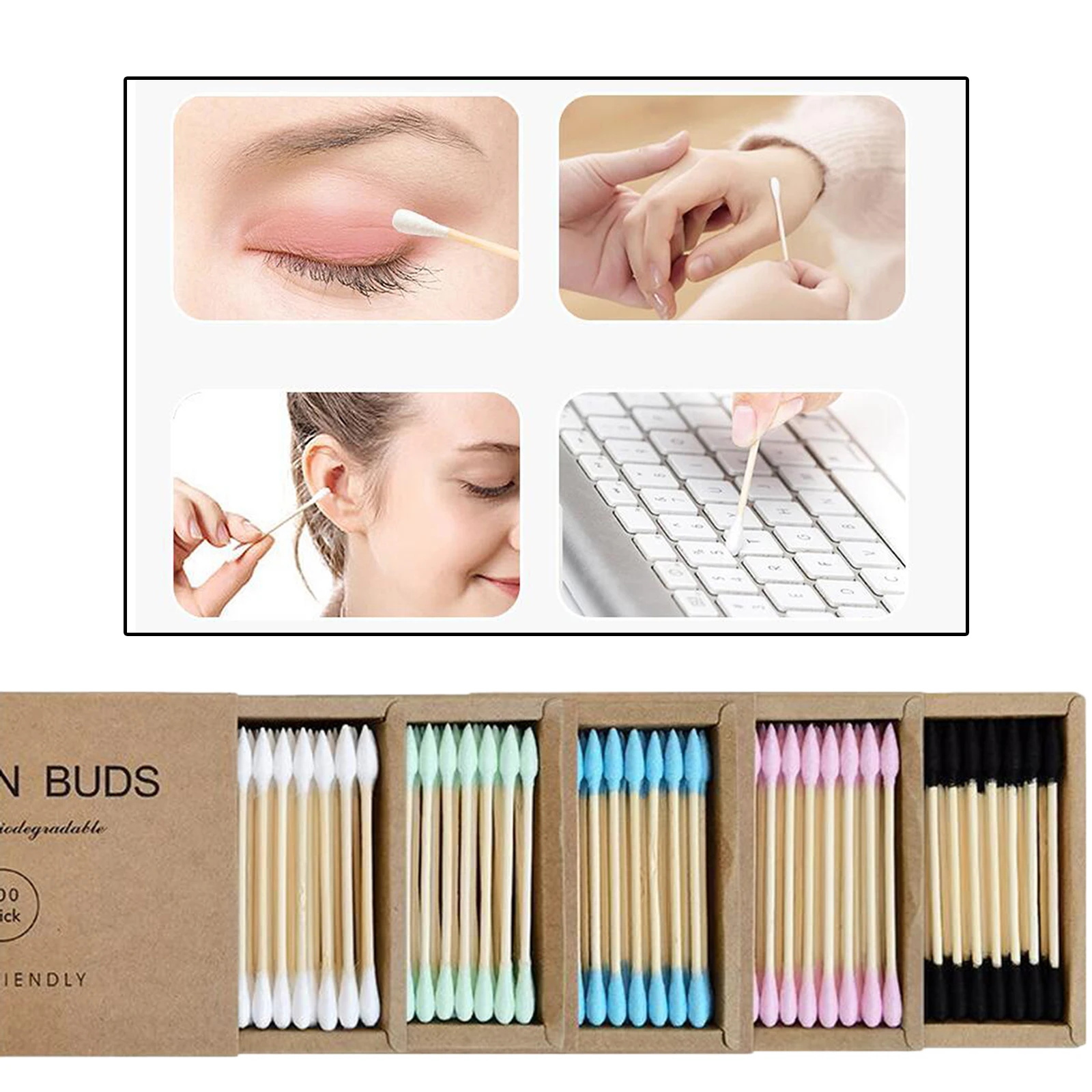 

Bamboo Cotton Swabs 200Count | Wooden Cotton Swab | Double Tipped Ear Sticks | Biodegradable cotton buds | Makeup Swab