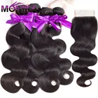 Моника накладные волосы с пряди бразильские волнистые волосы, для придания объема пряди с закрытием non-реми 28 дюймов человеческие волосы 3 пряди с закрытием