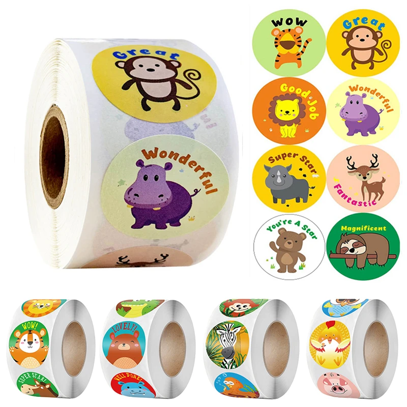 

Милый мультфильм наклейка в форме животных школьные принадлежности для учителей награда Для детей наклейки круглые поощрительные этикетк...