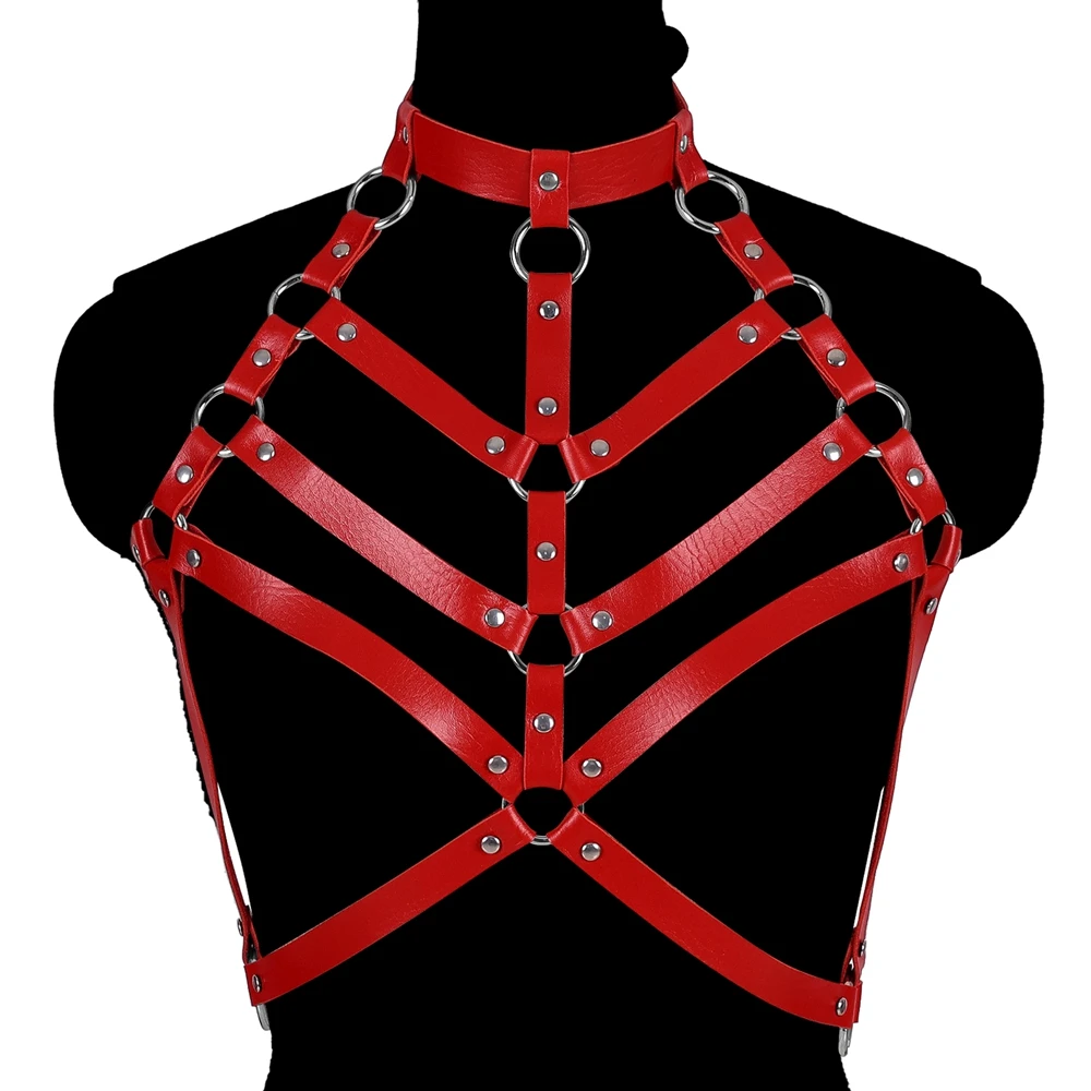 

Women Handmade PU Leather Body Harness Chest Cage Sexy Lingerie Strap Gothic Garter Belt Body Bondage Crop Top Harness Belt