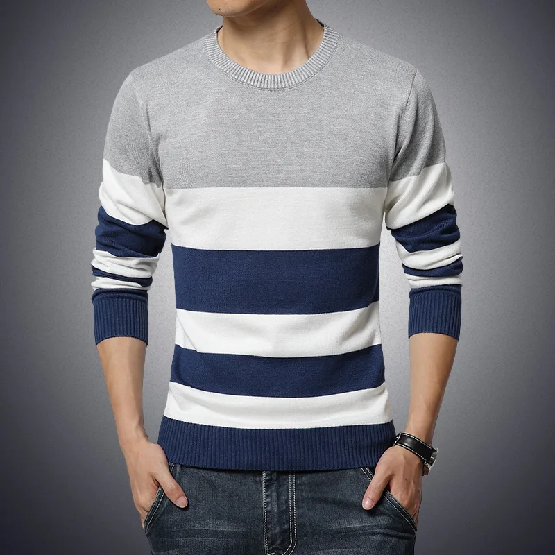 

Plus size 5XL Sweater Men Casual O-Neck Striped Slim Fit Knitting Mens Sweaters And Pullover Men pull homme Clothing