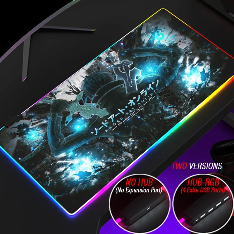 

Игровой коврик для мыши 4 в 1, с аниме мечом, RGB светодиодный кой