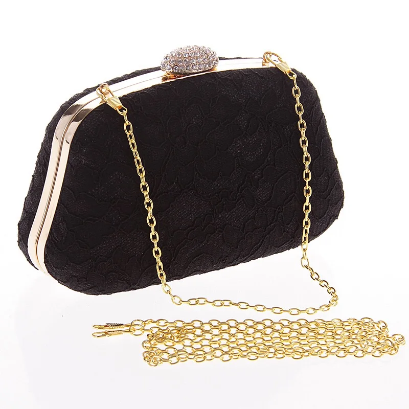 

2020 New Clutch Bag Women's Evening Dress Luxury Bag Retro Black Lace Clutch Bag Wedding Purse Party Metal Chain White Handbag
