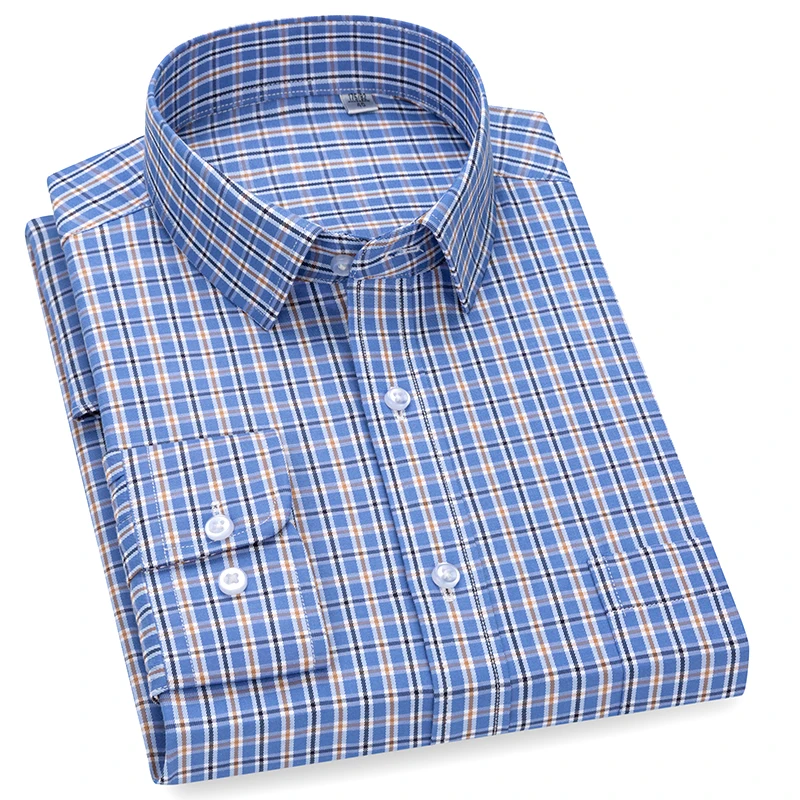 

Хлопковая мужская рубашка, Классическая Клетчатая Мужская рубашка с длинными рукавами, с нагрудным карманом, подходит для деловых повседне...