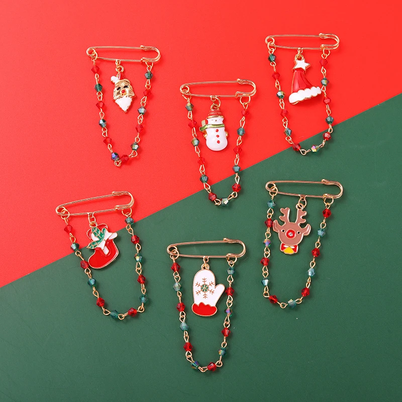 

11styles Christmas Enamel Pin Santa Claus Snowflake Snowman Garland Sock Deer Bell Tree Brooch Badge New Year Jewelry Gift Kids