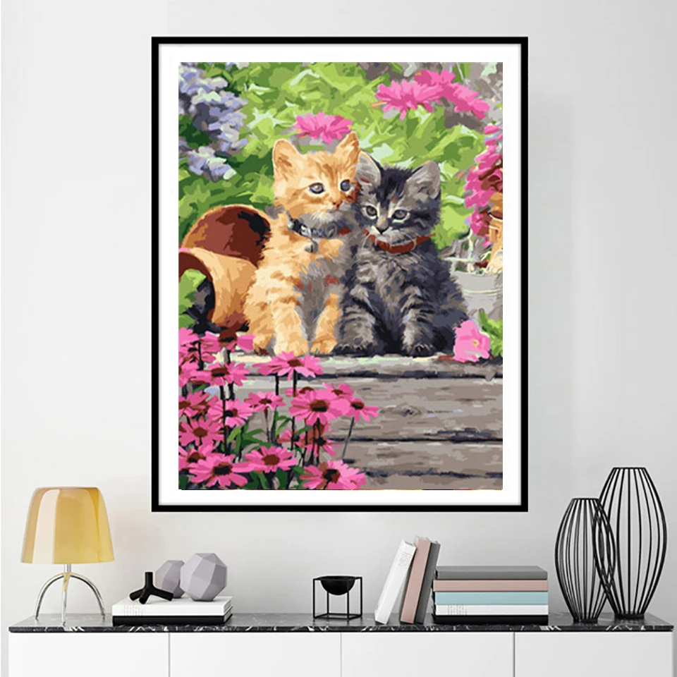 AZQSD DIY Хо Краски по номерам котик Wall Art акриловые масло ing животных живопись на