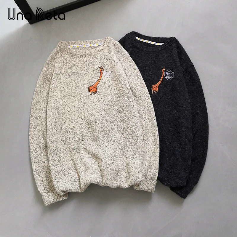 Una Reta Men Sweater New Autumn Winter Casual Cute Embroidery Pullover Men's Sweater Pull Homme Plus Size Loose Sweater Men