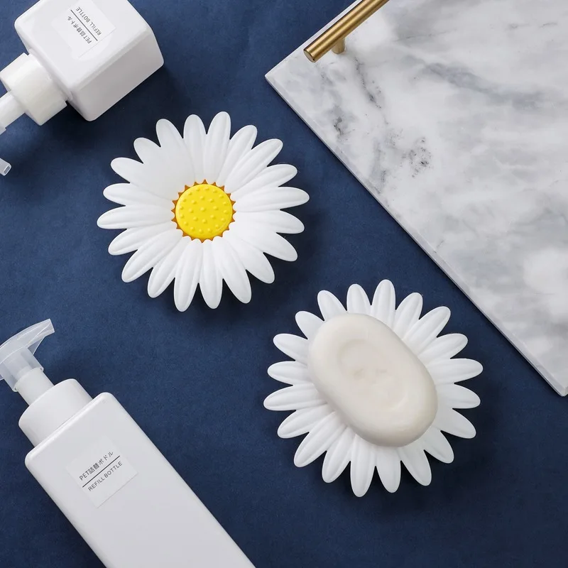 

Household Daisy Flower Double-layer Drainable Soap Dish Holder Toilet Drainage Free Perforation Household Cute Soap Holder