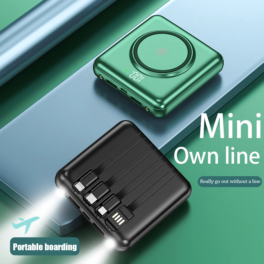 New 10000mAh Mini Fast Charging with Its Own Line Power Bank 10000 Ma Mini Wireless Mobile Power Supply