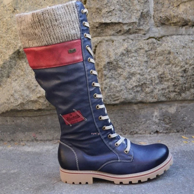 

oymlg2020 Winter Boots for Women Basic Mid Calf Boots Woman Round Toe Zip Platform Boot Female Shoes Warm Lace Up Boots Shoes