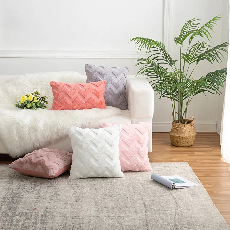 

Nordic Style Wave Pattern Pillowcases Solid Color Plush Cushion Cover Home Decor Pillow Cover Decorative for Sofa Chair
