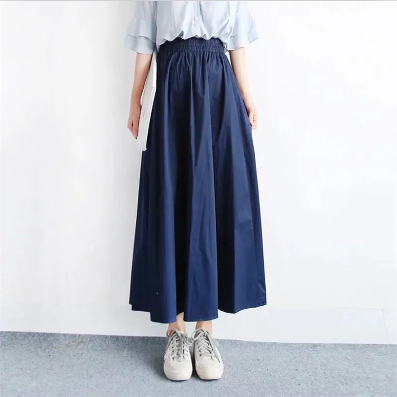 Осень 2020 Женская длинная юбка из хлопка и льна в стиле преппи эластичная