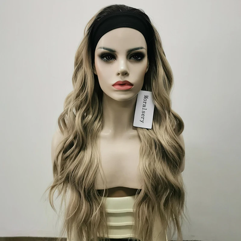 

Moralsery Ombre Brown Headband Wigs for Black Women Long Wavy Synthetic Wig Heat Resistant 24inches Moralsery wig