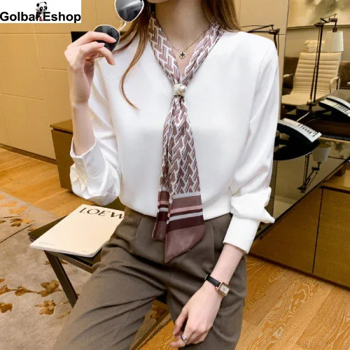 

Woman Clothes Spring Women's Blouses And Shirts Long Sleeve Red Blue Slim Fashion Tops Formal V-neck Streetwear