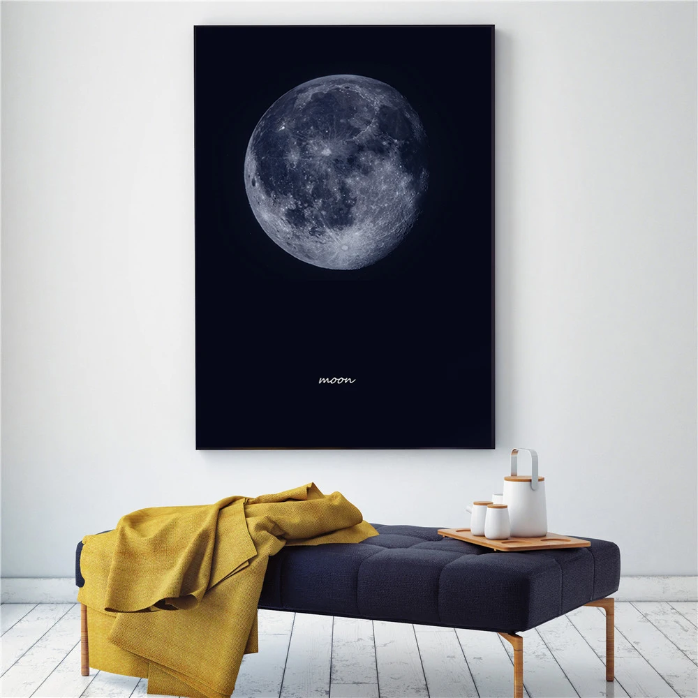 

Black and White The Planet Canvas Art Print Poster Wall Decoration Moon Picture Modern Fashion For Living Room Home Unstretched