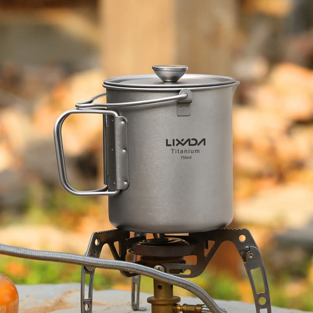 

Lixada 750ml Camping Utensils Titanium Coffee Cup Mug French Press Pot Coffee Tableware Portable Outdoor Camping Cooking Pot