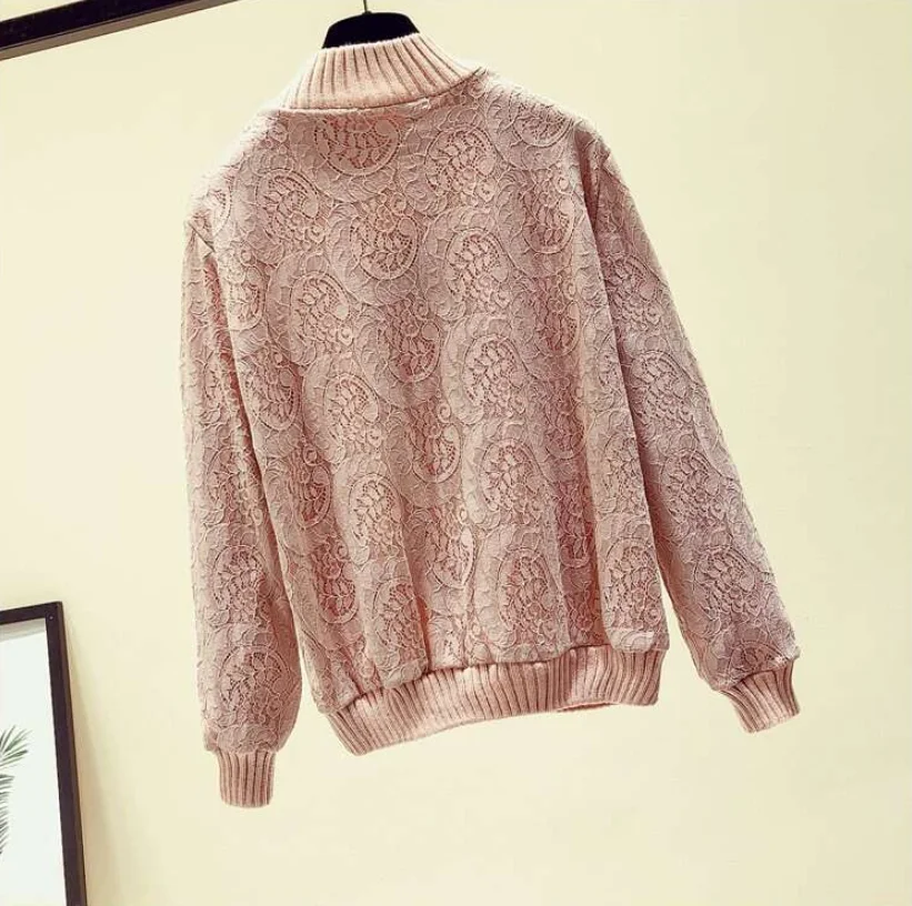 MUMUZI женская зимняя теплая кружевная блузка с длинным рукавом вязанная крючком