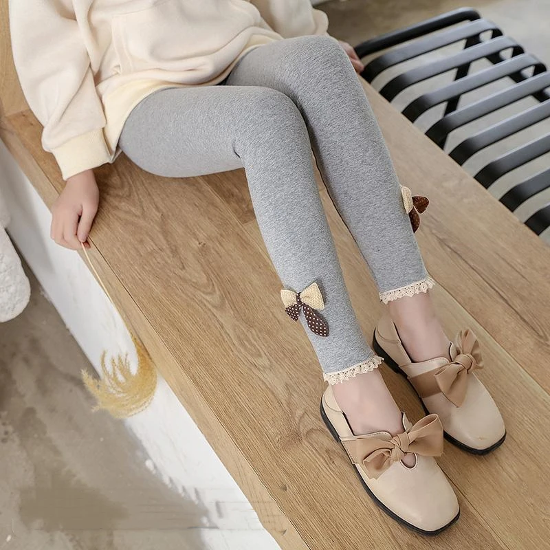 

Girls Leggings Sweet Bow Tights Casual Elastic Pants Comfortable Kids Trousers Spring Autumn Baby Pants Grey Black Lace Leggings
