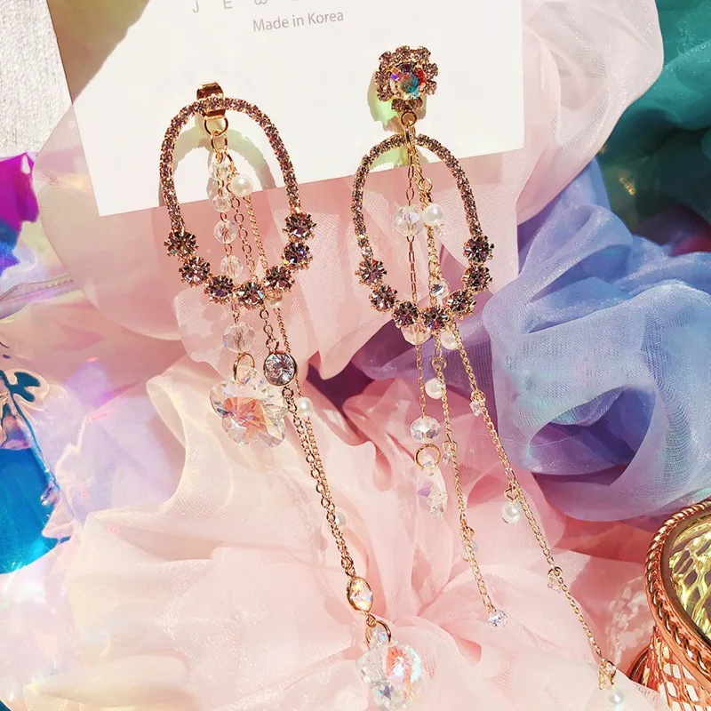 Женские Висячие серьги с кристаллами висячие в Корейском стиле акриловыми