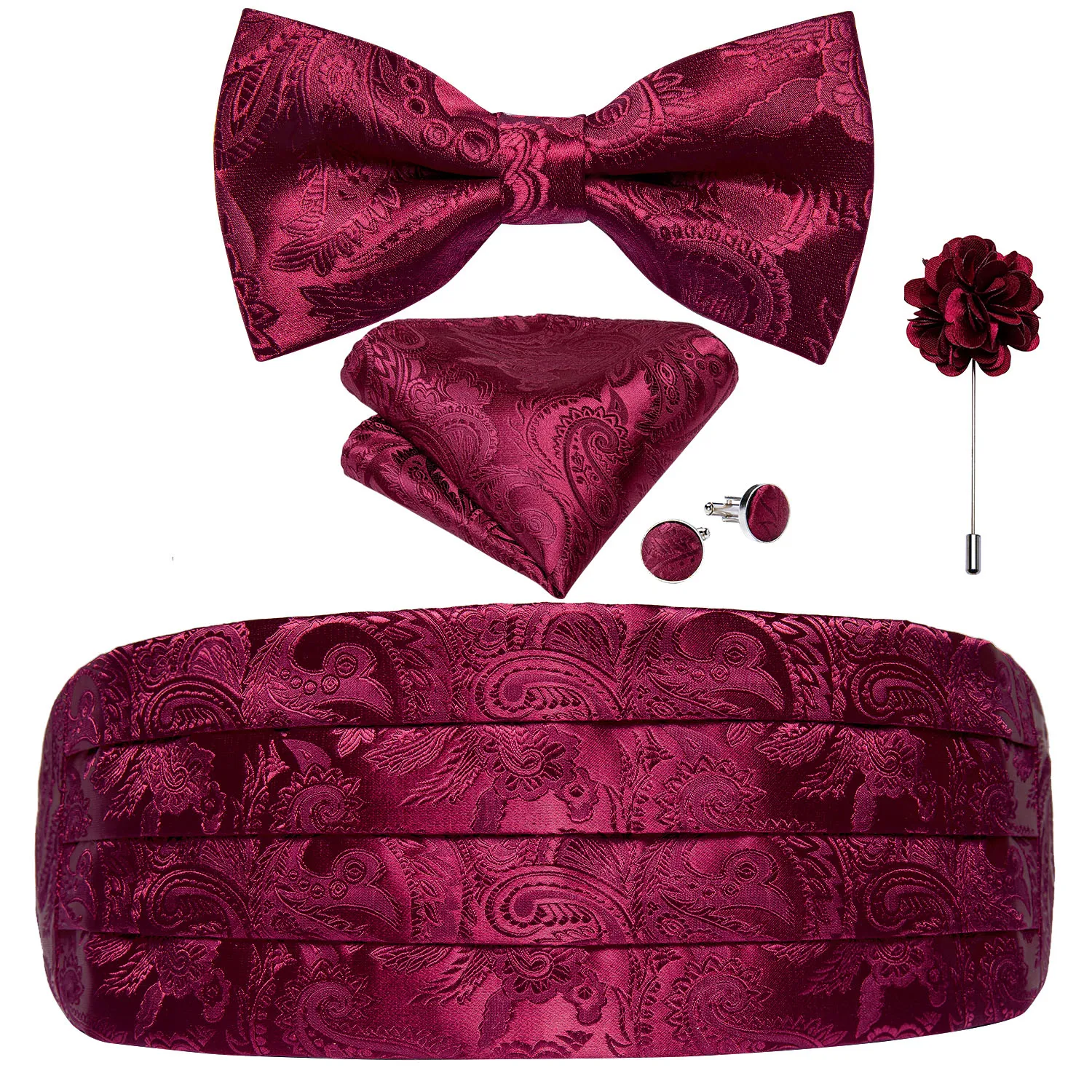 Men Elastic Silk Cummerbunds Bow Tie Hanky Corsage Set Solid Tuxedo Belt Male Wide Suit Waistband For Wedding Party Banquet