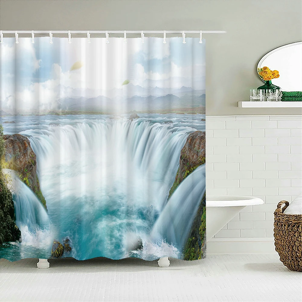 

Waterfall Forest landscape Shower Curtains Bathroom Curtain Frabic Waterproof Polyester Bathtub Screen Home Decorate with Hooks