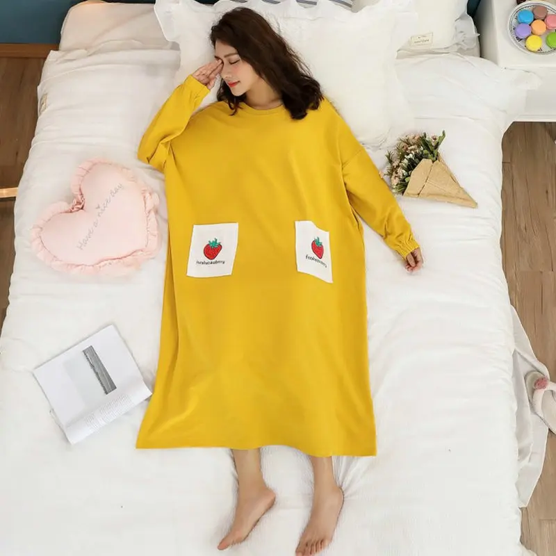 

Spring Autumn Cotton Nightdress Nightgown For Women Long Sleeve Loose Home Wear Pregnant woman Sleepwear Casual Sleepdress