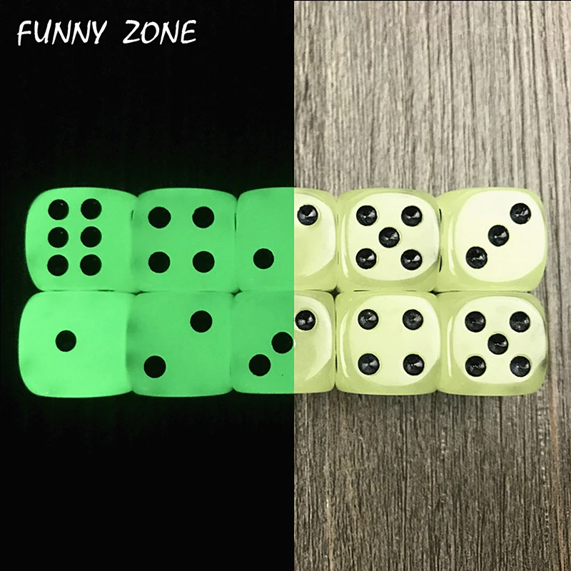 10Pcs Glow in the Dark Dice Cubes 6 Side 16mm Night Light luminous Toy Fun Board Game Entertainment|glow dark dice|game diceboard dice |