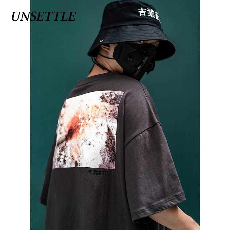 UNSETTLE 2020SS Харадзюку футболка Лоскутная решетка поддельные две части Мужская