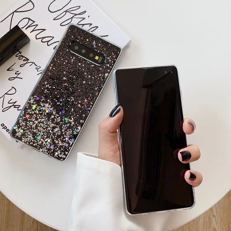 Блестящий чехол для телефона из ТПУ Samsung Galaxy S8 S9 S10 Plus Красочные Блестки