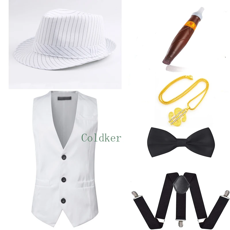 Костюмы косплея мужские 1920-х годов аксессуары гангстера набор жилета с готовым бантом игрушечной поддельной сигарой аксессуар для вечеринки.