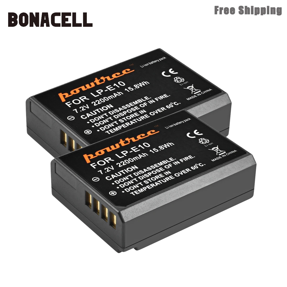 2 Pack Battery Bonacell 2200 мАч LP-E10 LP E10 LPE10 Аккумулятор для камеры+ ЖК-зарядное устройство для Canon 1100D 1200D 1300D Rebel T3 T5 KISS X50 X70 аккумулятор L50 - Цвет: 2 Pack Battery