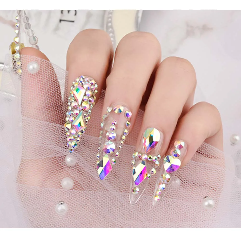 1 смешанная коробка 3D украшения для ногтей черные белые бриллианты блеск Декор