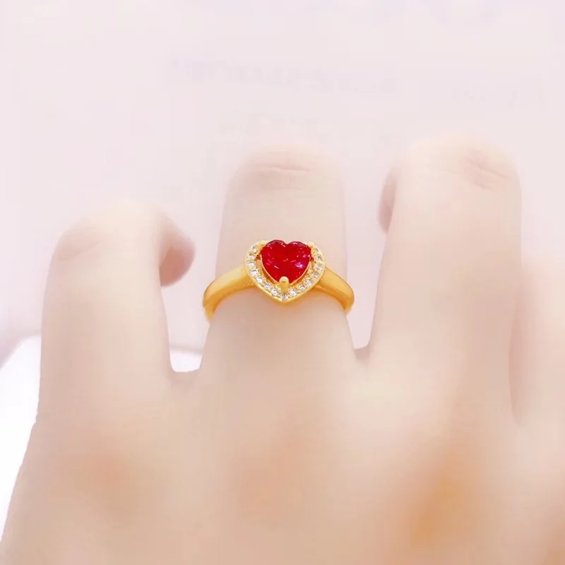 

OMHXFC Jewelry Wholesale YM160 European Fashion Hot Fine Woman Girl Party Birthday Wedding Gift Heart AAA Zircon 24KT Gold Ring