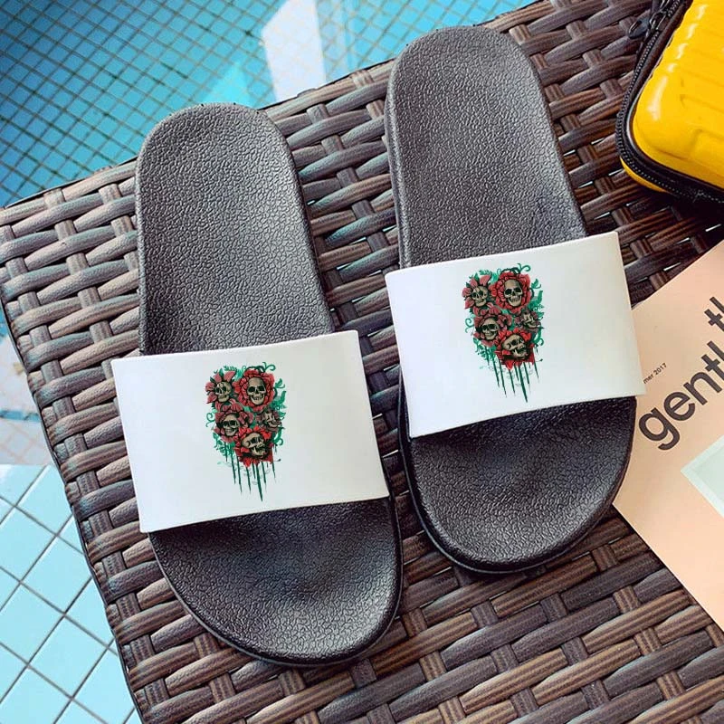 

Skull Watercolor 2021 New Slippers Spring Summer Newest Harajuku Print Non-slip Slides flip flops female