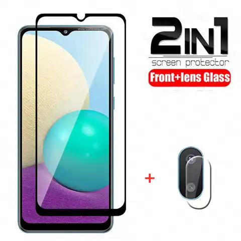 Защитное стекло для Samsung Galaxy A02, 6,5 дюйма, закаленное, 2 в 1