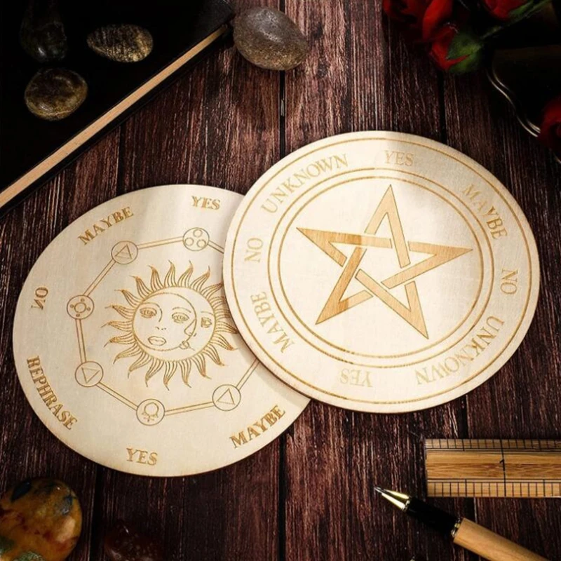 

Wooden Pendulum Board with Moon Star Divination Energy Carven Plate Healing Meditation Board Ornaments Metaphysical Altar