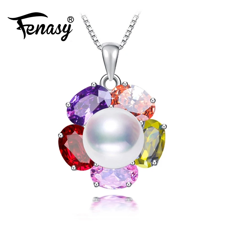 FENASY natural Pearl necklace bohemian black White pearl jewelry necklace for women flower pendant AliExpress