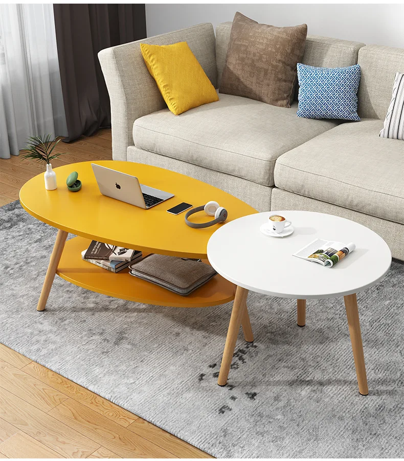 

table basse, Modern Coffee Tables Bed Sofa Side Table Tea A Set of Two Oval 3-wood Leg Coffee Table for Living Room Furniture
