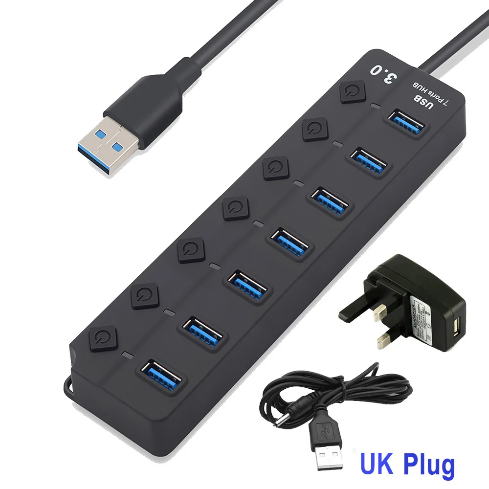 7 Port with EK Plug 4/7 Порты и разъёмы USB 3,0 концентратор Разветвитель USB концентратор 3,0 с индивидуальным Мощность переключатели светодиодный индикатор ЕС и США Мощность адаптер для ноутбука MacBook - Цвет: 7 Port with EK Plug