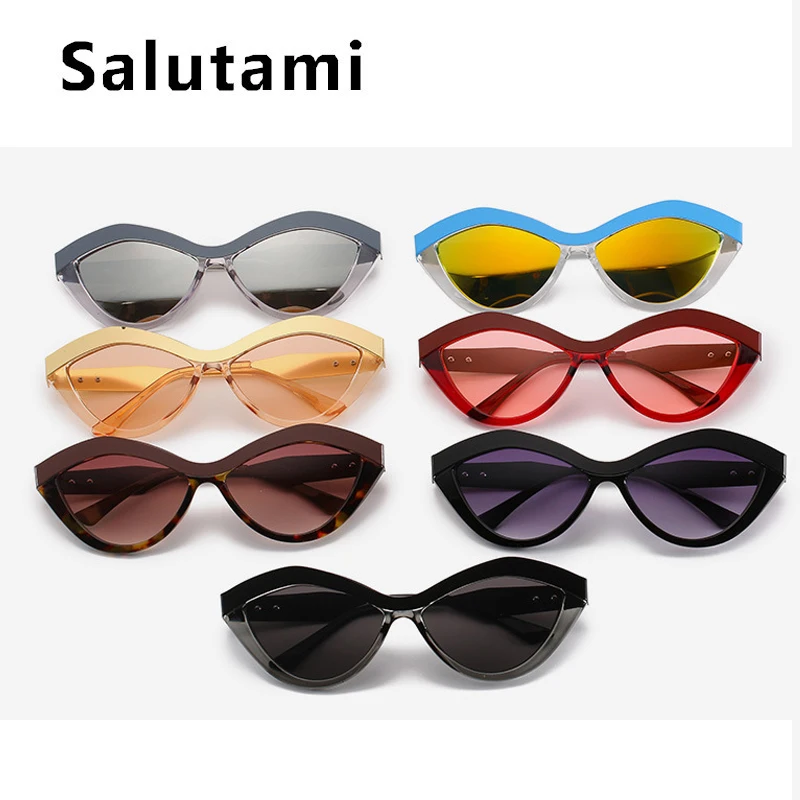 

2021 New Fashion Unique Blue Yellow Cat Eye Sunglasses For Women Vintage Triangle Sexy Cool Sun Glasses Female Small Eyewear