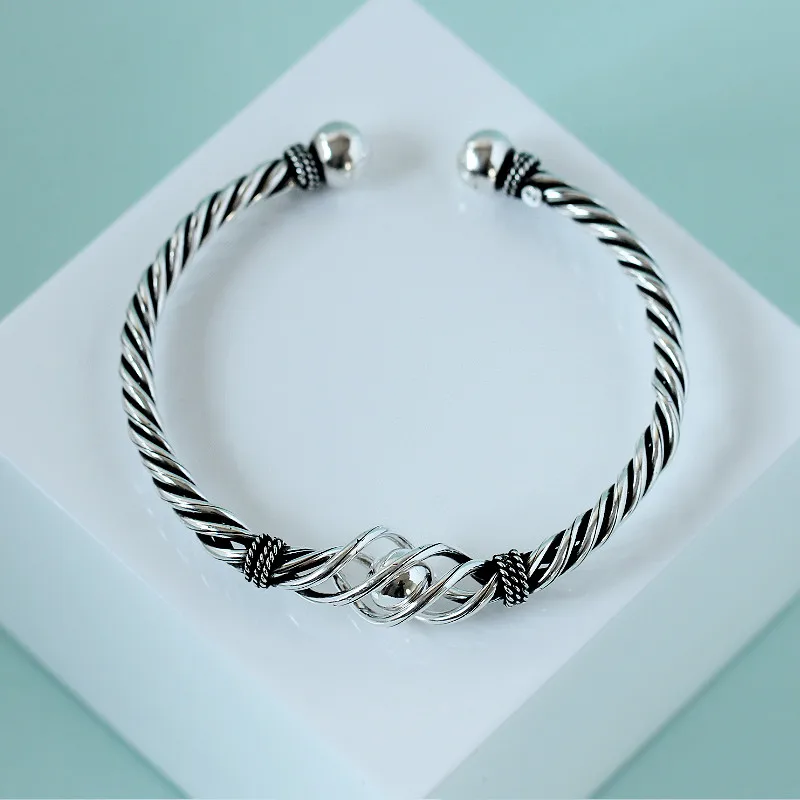 Оригинальные женские браслеты из серебра 925 пробы скрученный веревочный Круглый