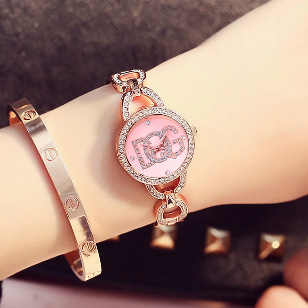 DQG-Relojes de pulsera de lujo para mujer, pulsera minimalista con diamantes, de cuarzo, de acero inoxidable, dorado y plateado