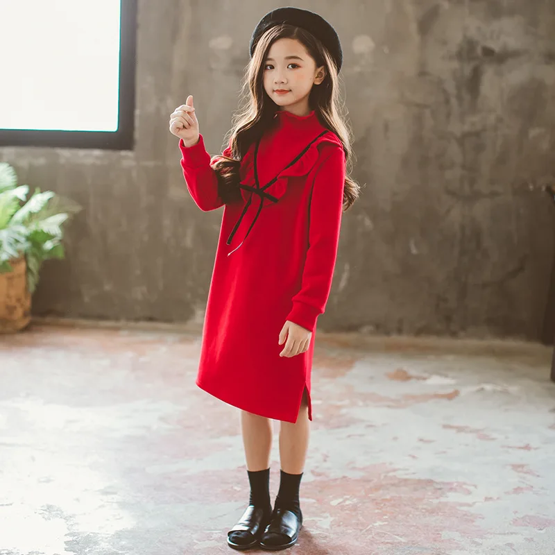 

2019 New Winter Cotton Dress Kids Ruffles Sleeve Dress Children Dress Toddler Long Style Shirt Baby Tee Shirt Parent-child,#3736