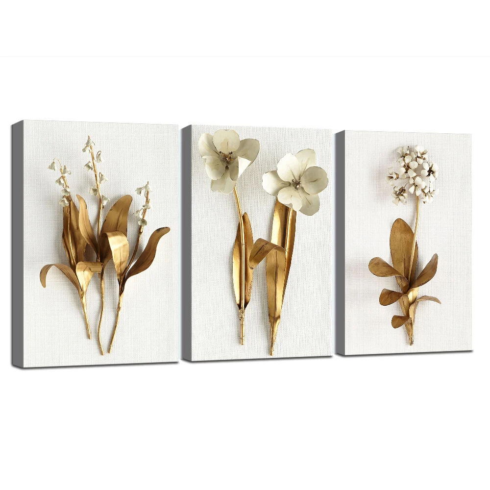 

Framed Minimalism Metallic Flowers Canvas Painting Wall Art for Living Room Modern Nordic Decoration Picture Home Decor Art