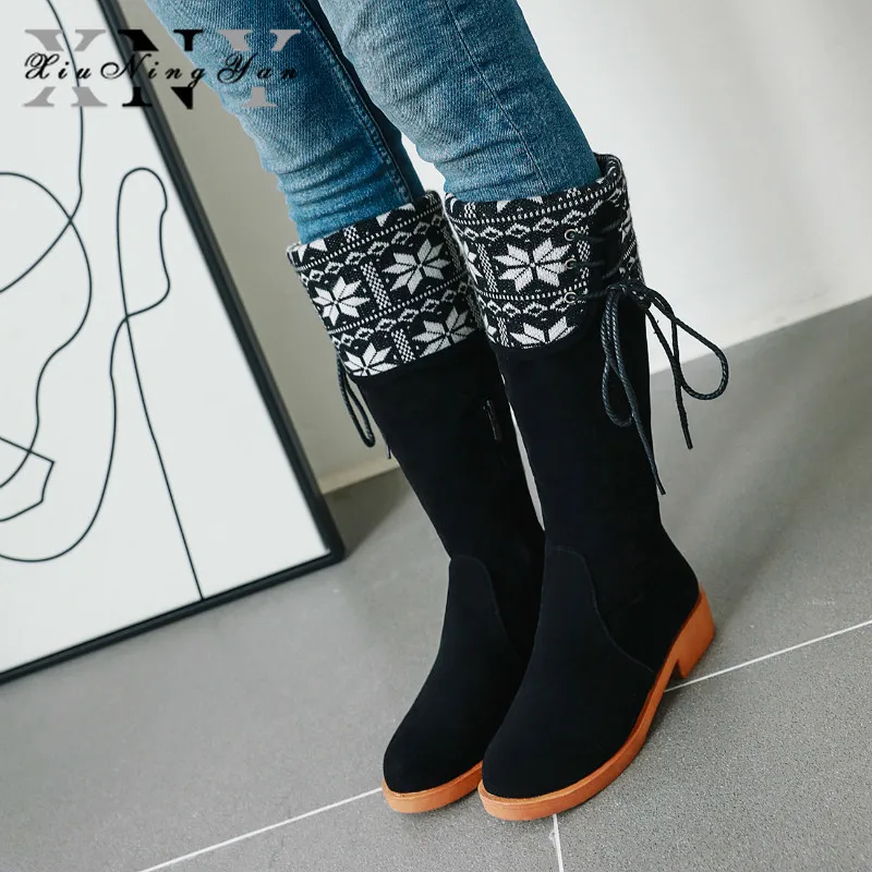 

Женские зимние сапоги до колена, с вышивкой, большие размеры