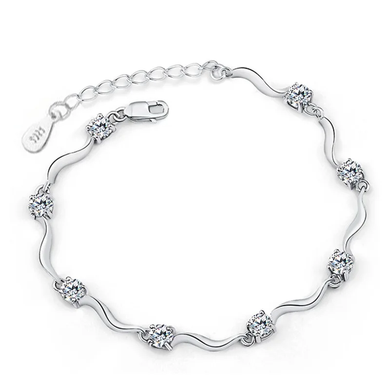 

New High Quality Silver Plated Bracelet Fashion Korean Crystal Zircon Bracelets For Women Bracelets & Bangles Jewelry Femme Gift