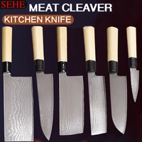 cleaver knife kitchen knives set damascus steel vg10 chef knife cleaver paring bread knife set of knife 1 6pcs set abs handle