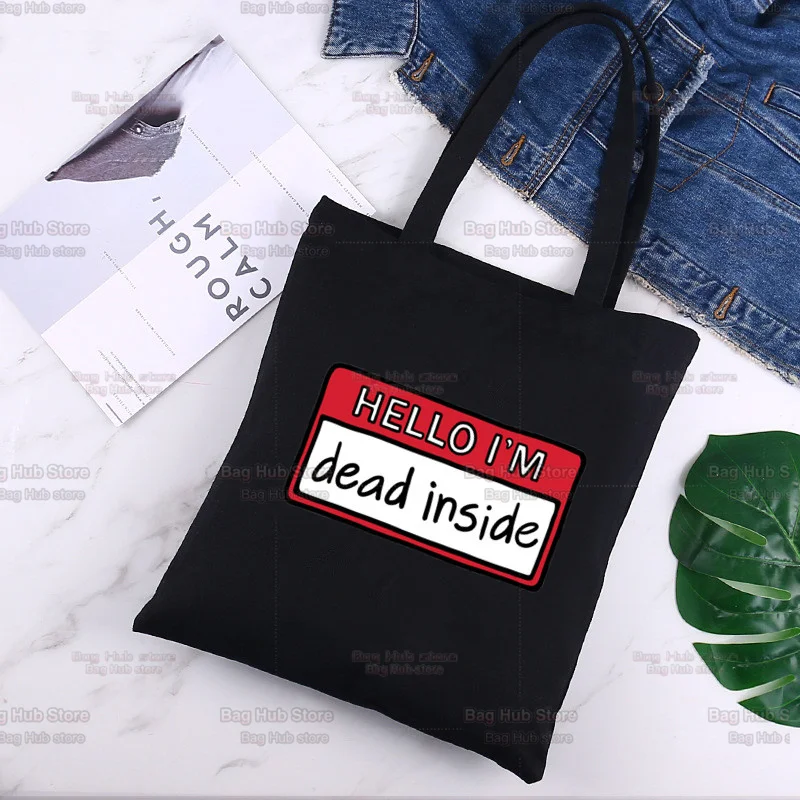 

DEAD Inside Cute Cartoon Printing Canvas Bag Shopper Bag Harajuku Style Women Bags Shoulder Bag Handbag