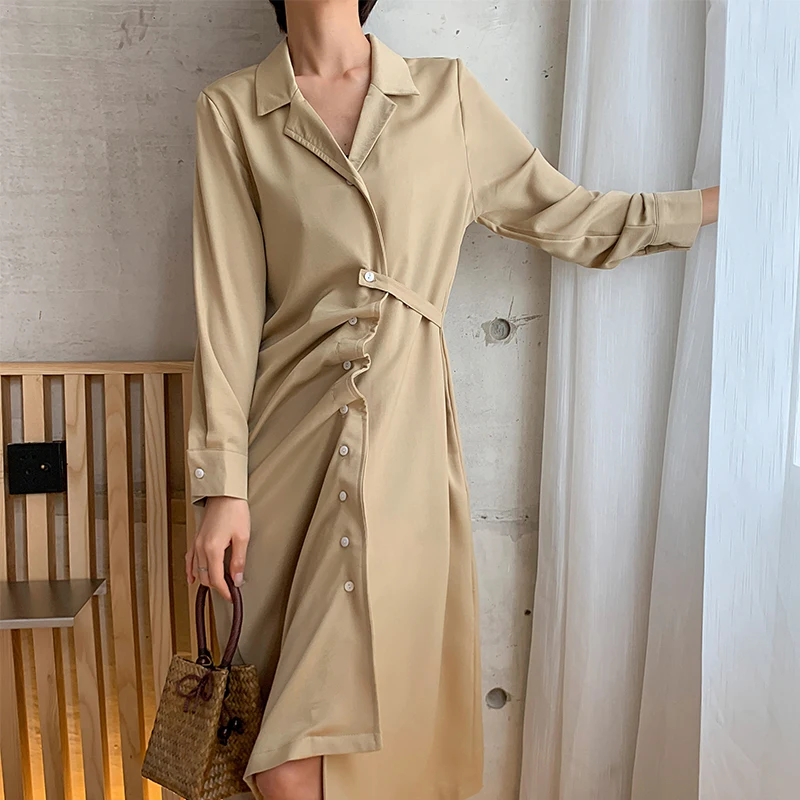 Элегантные атласные асимметричные платья для женщин осеннее платье с длинными